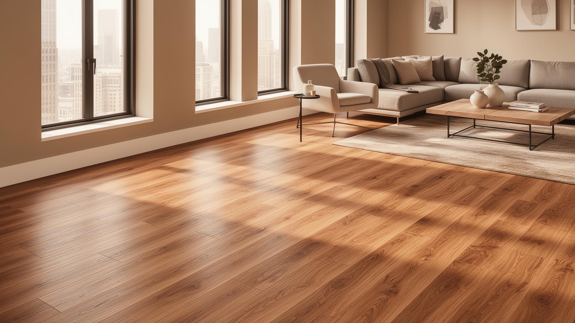 Modern living room with freshly installed luxury vinyl plank flooring in Anderson, SC